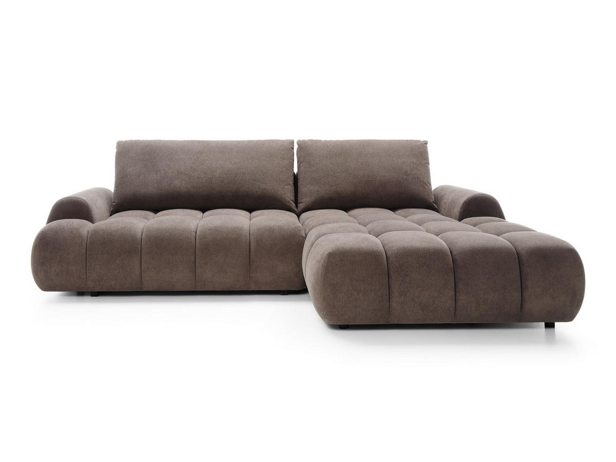 ECKSOFA GARDA Braun Plüsch-Stoff mit Schlaffunktion - Braun, Holz (280/131cm) - MASSENO
