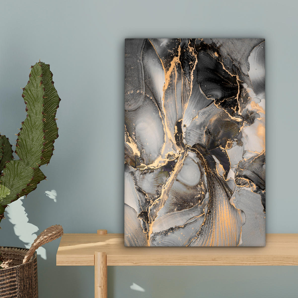 LEINWANDBILD Grau - Luxus - Gold - Marmor 20x30 cm - Dunkelgrau, Textil (20/30cm) - MuchoWow