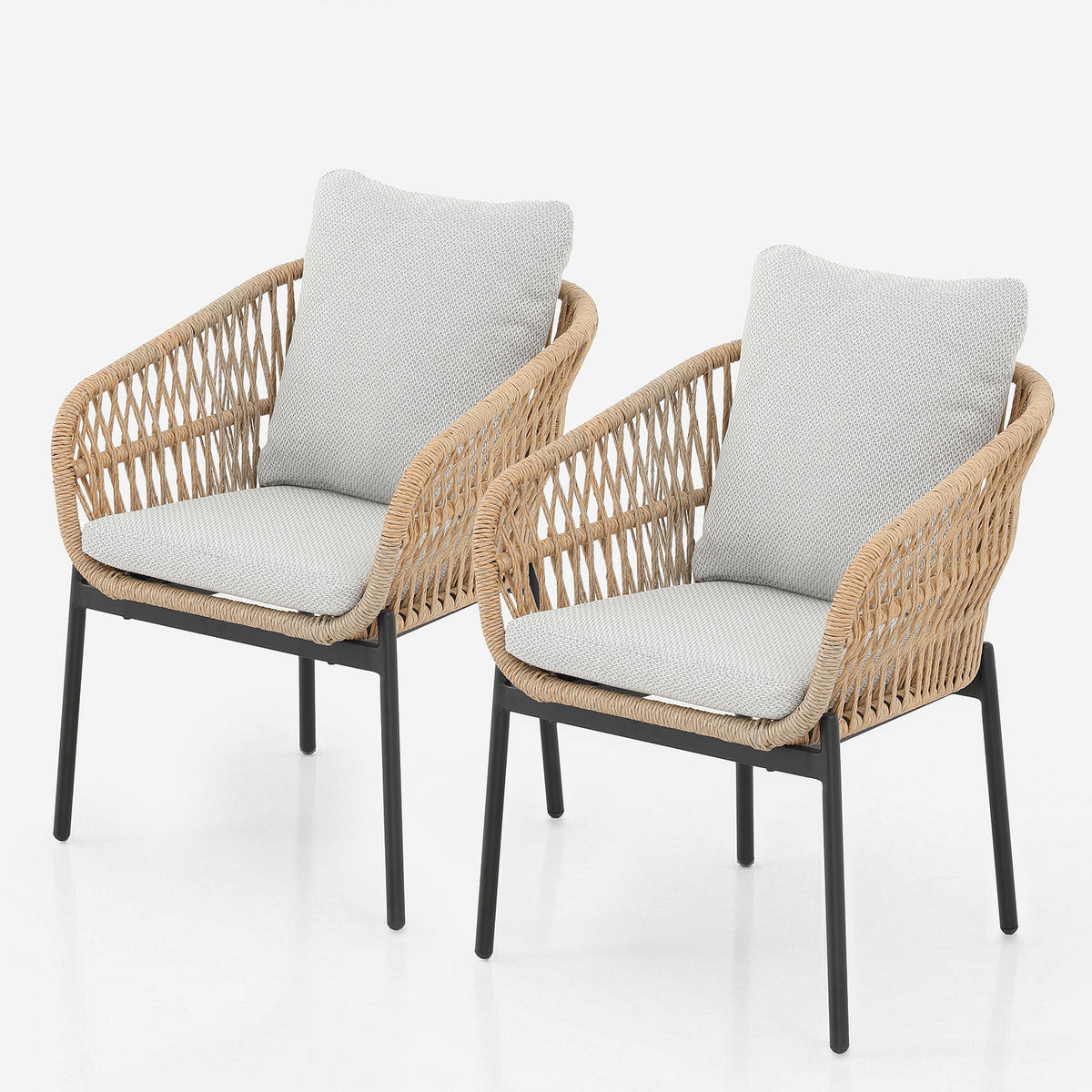 GARTENSTUHL - 2er-Set - Aluminium / Webstoff - Beige / Grau - Schwarz/Braun, Kunststoff/Textil (63/81/61cm) - home24