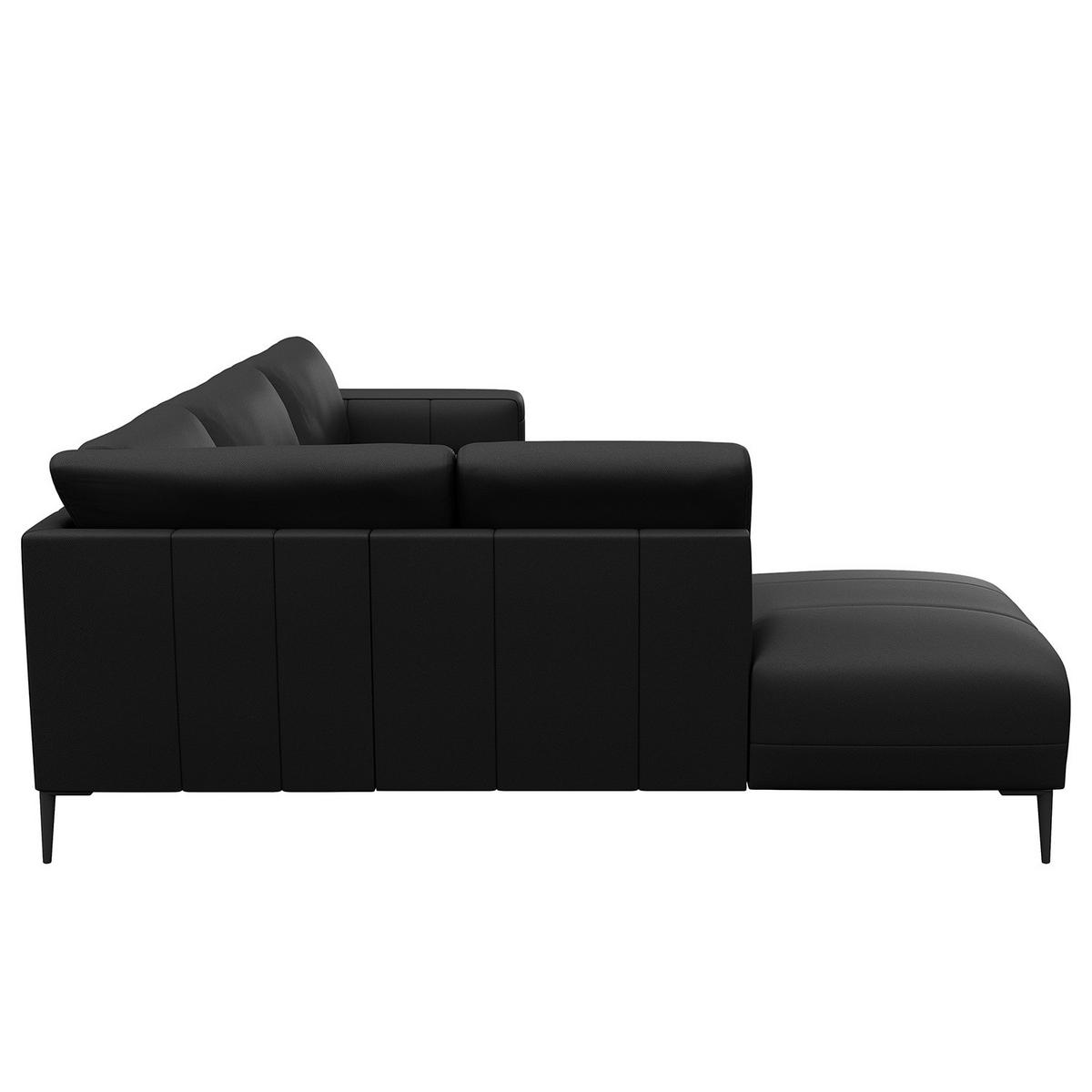 ECKSOFA mit Ottomane - Schwarz, Leder/Metall (290/203cm) - home24
