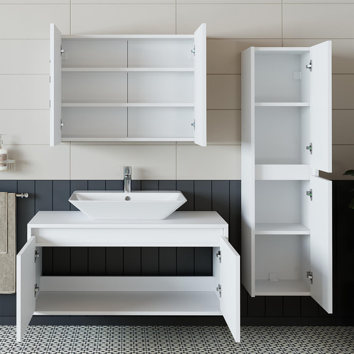BADMÖBEL Set ATLANTIC-100 4-teilig - Weiß, Holzwerkstoff (100/150/45cm) - Roomart