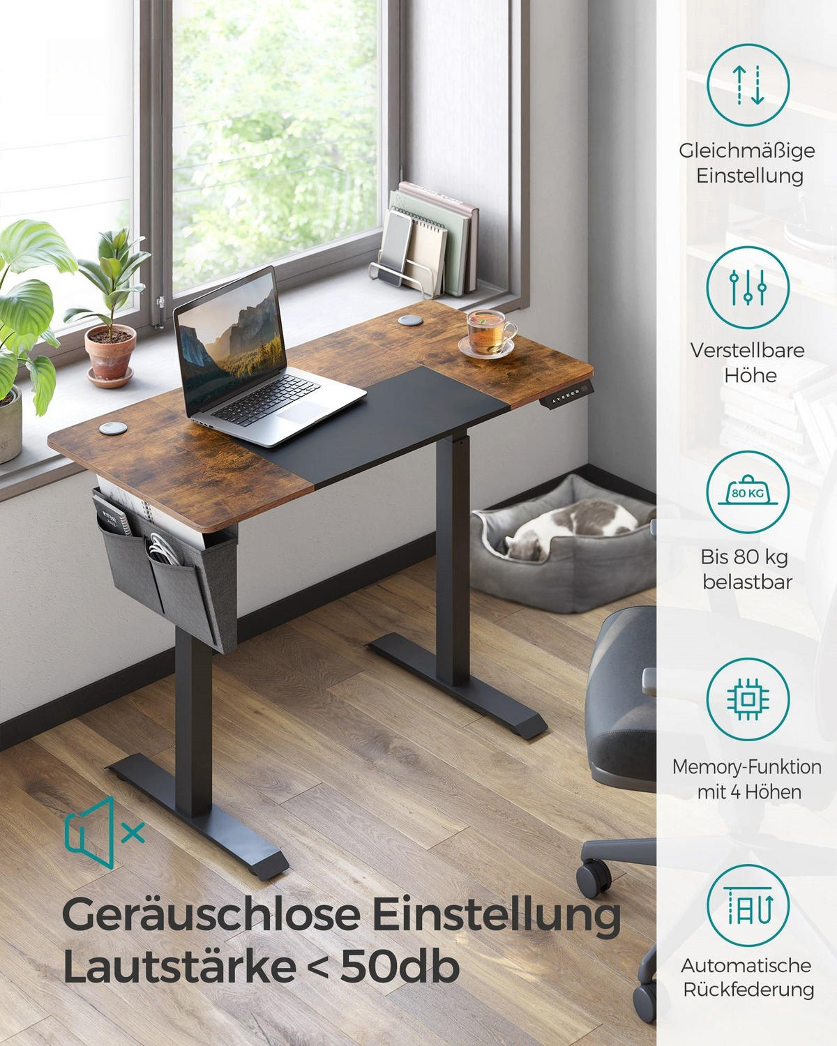 HÖHENVERSTELLBARER Schreibtisch Torshavn - Braun, Holzwerkstoff (120/60/120cm) - Hansiro