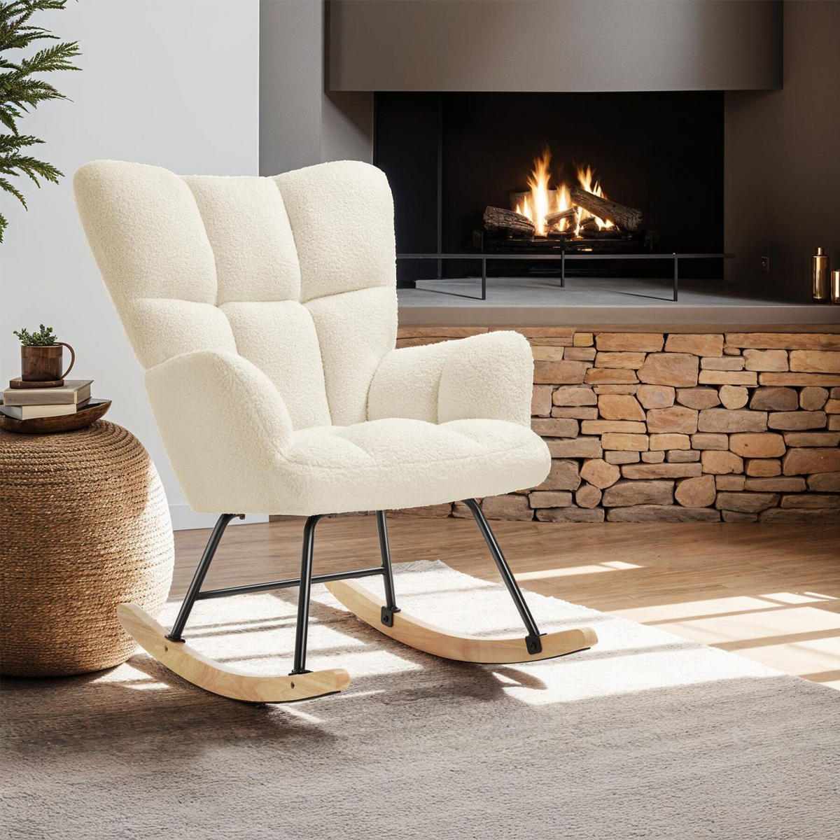 SCHAUKELSTUHL Torve,68 x 96 x 97 cm, Belastbarkeit 120 kg,Bouclé beige - Beige, Kunststoff (70/97/96cm) - tectake