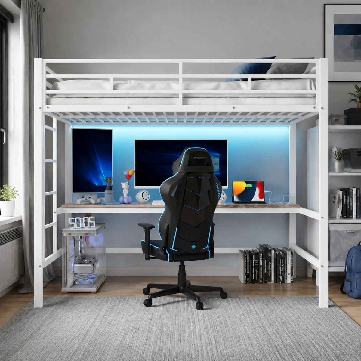 HOCHBETT 90/200 mit LED, USB und Steckdose in Weiß - Weiß, Holzwerkstoff/Metall (90/200cm) - EVRYAE