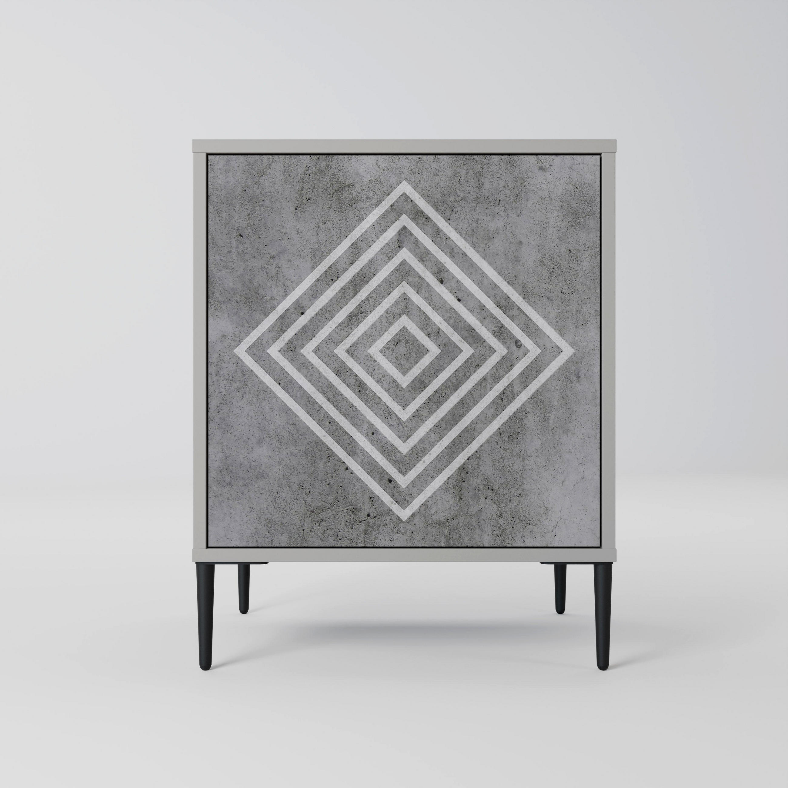 SIDEBOARD POLYGONAL ARTISTRY, Grau, 57,5x42x72,5 cm, Schwarze Metallfüße - Multicolor/Schwarz, Holzwerkstoff/Metall (57.5/72.5/42cm) - SpaceRebels