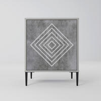 SIDEBOARD POLYGONAL ARTISTRY, Grau, 57,5x42x72,5 cm, Schwarze Metallfüße - Multicolor/Schwarz, Holzwerkstoff/Metall (57.5/72.5/42cm) - SpaceRebels