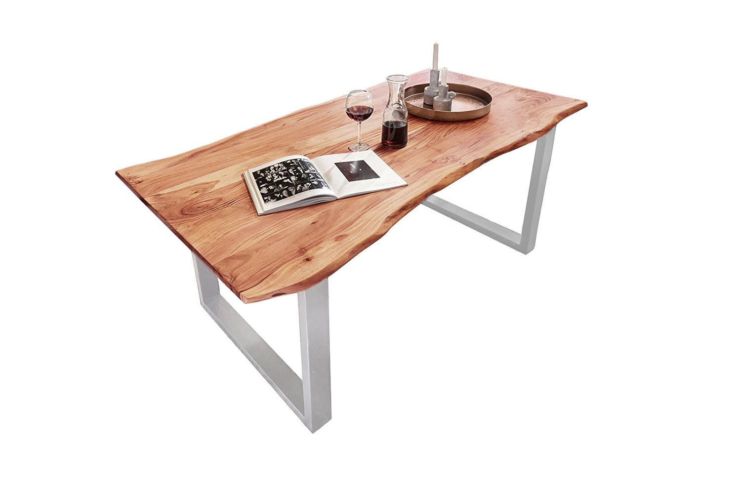 ESSTISCH MAX - Beige/Silberfarben, Holz/Metall (80/120/77cm) - SAM