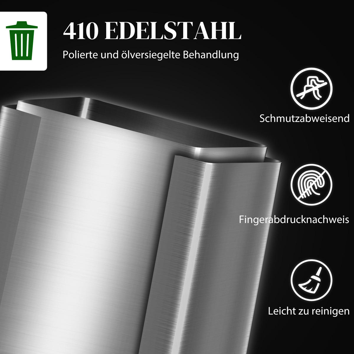 MÜLLEIMER DE-08935 2x30 L, Soft-Close, fingerabdrucksicher Silber - Silberfarben, Metall (37.5/66.8/47.7cm) - ComfortXL
