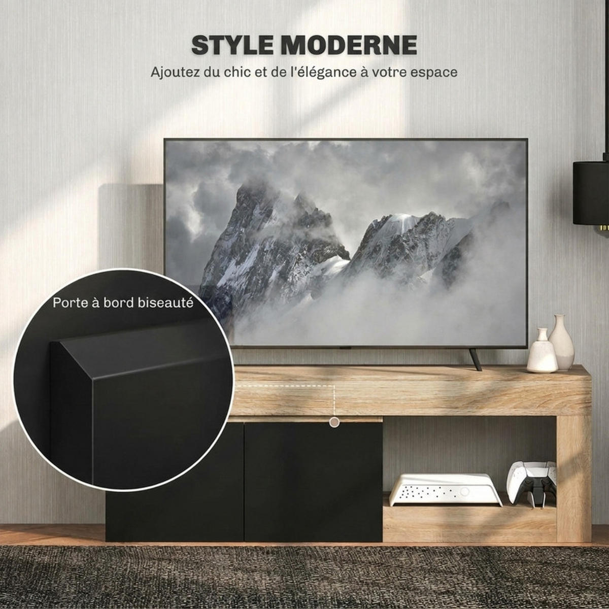 TV-MÖBEL Schwarz 1 Stück - Schwarz, Holzwerkstoff (140/48/40cm) - GiPP