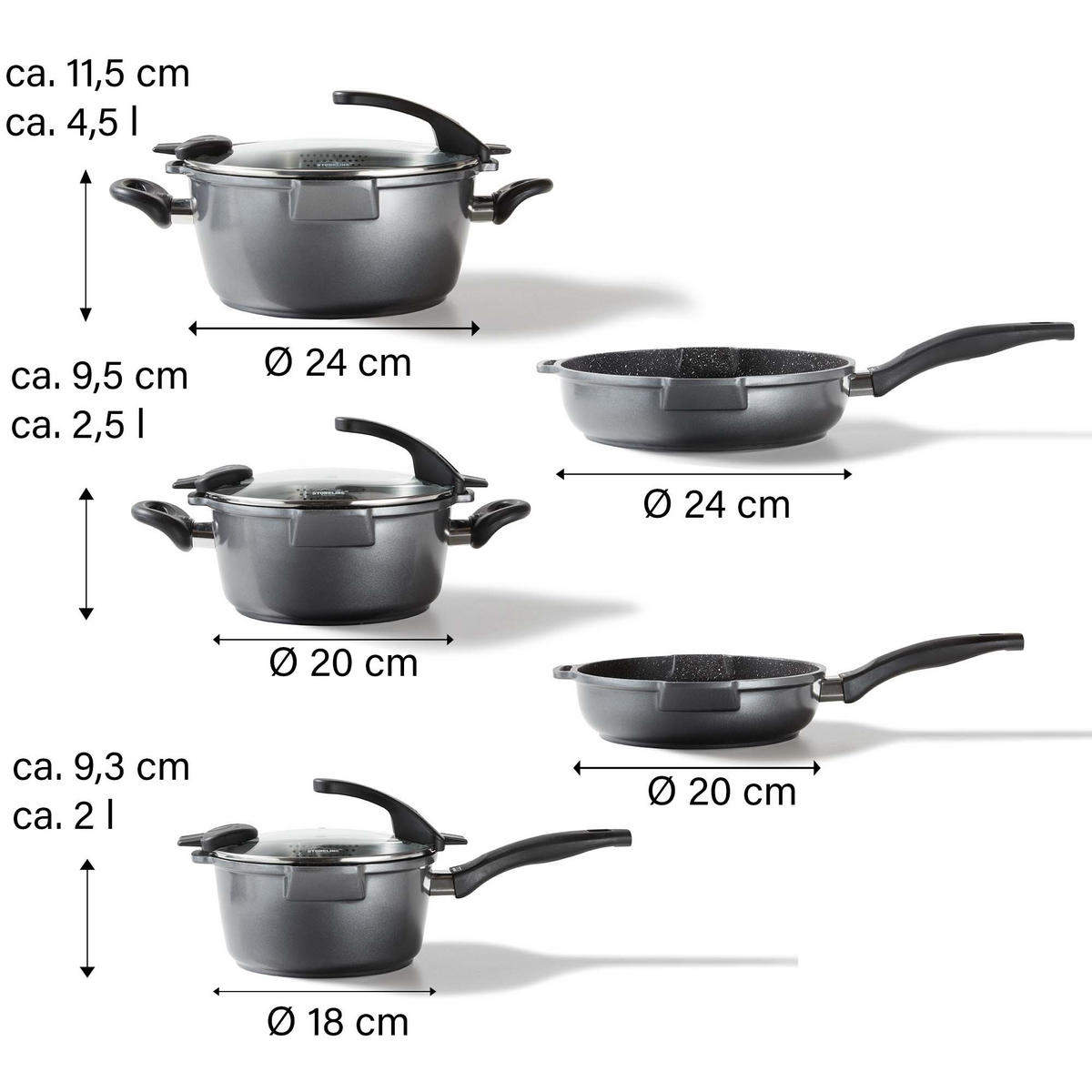 KOCHGESCHIRRSET, 8-TEILIG - Grau, Metall - Stoneline