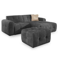 ECKSOFA inkl. Hocker Kozy im Bumpy-Design mit Schlaffunktion und fester Rückenlehne aus weichem Grau Chenille-Stoff - Ottomane rechts - Schwarz/Grau, Holz/Kunststoff (234/161cm) - S-Style Möbel