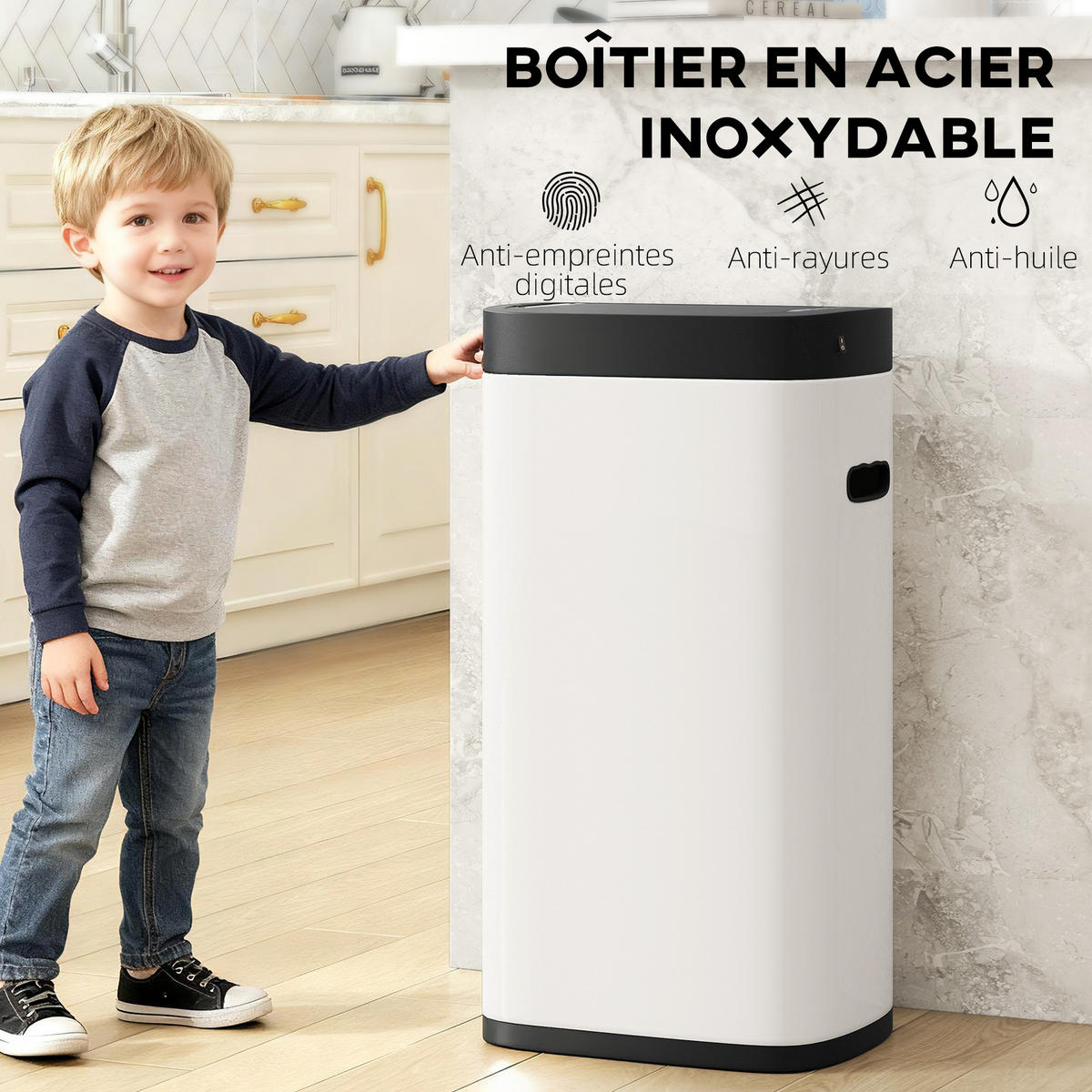 KÜCHENABFALLEIMER Creme Sensor Anti-Fingerprint 50L - Creme, Metall (35.5/68/26.5cm) - PANGIVO