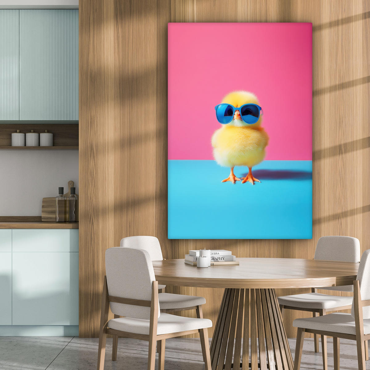 LEINWANDBILD Chick - Sonnenbrille - Blau Deko XXL 80x120 cm - Pink/Gelb, Textil (80/120cm) - MuchoWow