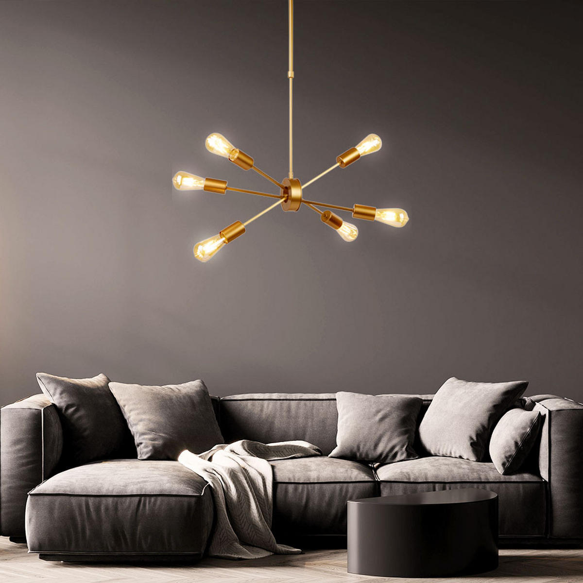 HÄNGELEUCHTE Gold matt 6-flammig - Goldfarben, Metall (53/23/107cm)