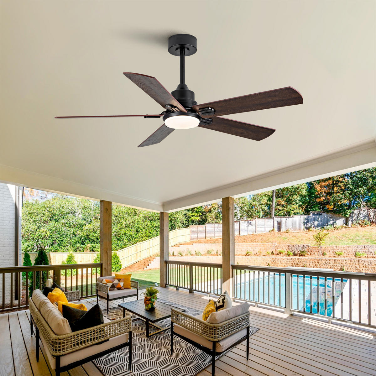 DECKENVENTILATOR DE-16258 52 Zoll mit Fernbedienung & 3 Farben Schwarz - Walnussfarben, Holz/Metall (132/132/45cm) - ComfortXL