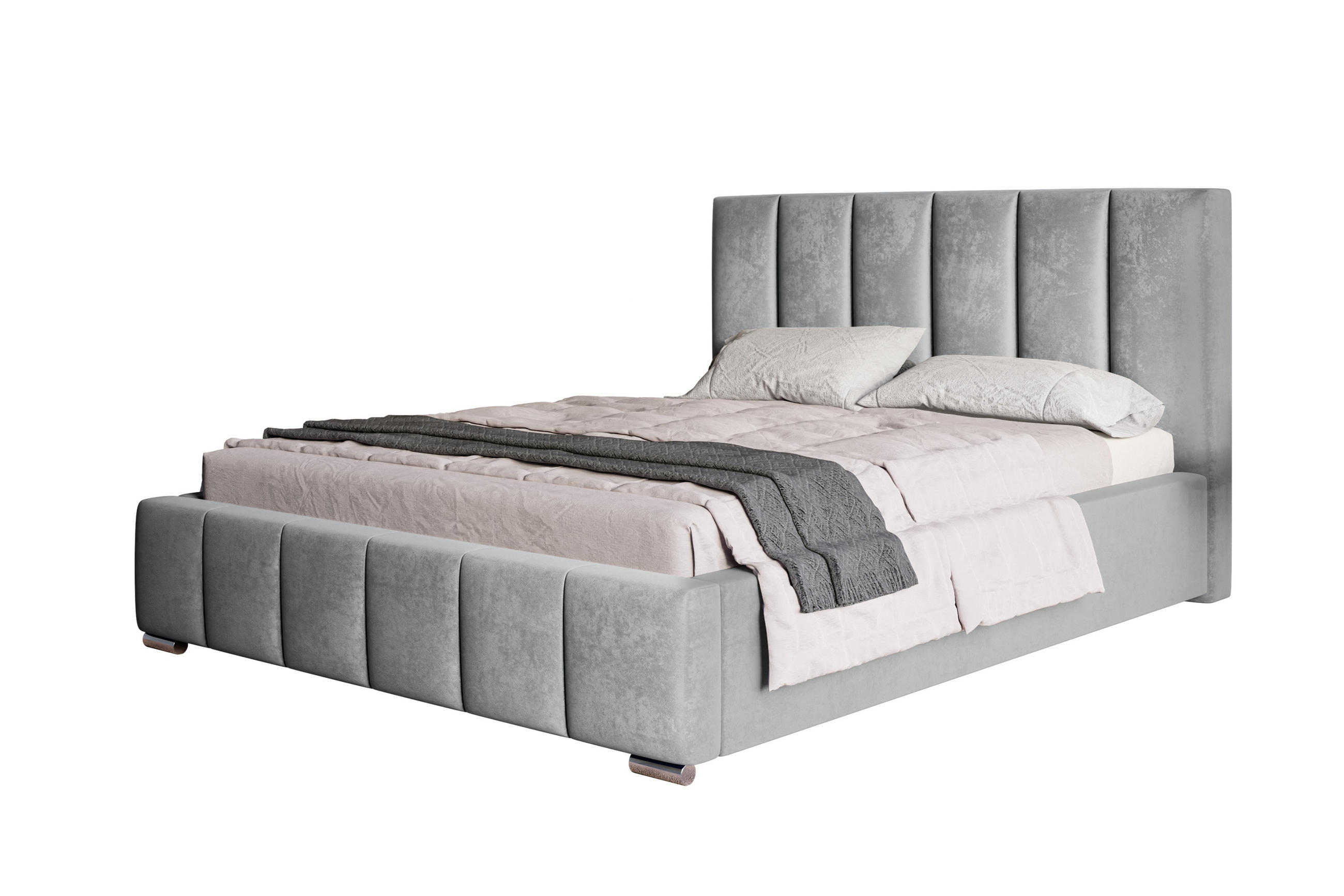 POLSTERBETT Tokio, 160x200 cm, mit Bettkasten und Lattenrost aus Holz, Velourstoff, Farbe: Grau - Grau, Holz/Kunststoff (160/200cm) - Alpi-Möbel