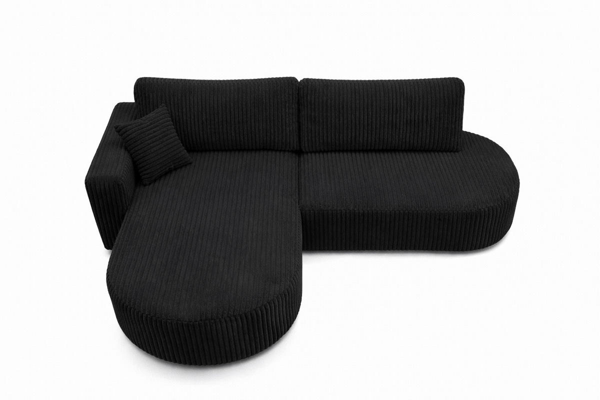 ECKSOFA Mit Schlaffunktion Und Bettkasten, Cordstoff Tilia, Schwarz, Links, ROUND ONE OPEN XL - Schwarz, Holz (262/175cm) - Kaiser Möbel