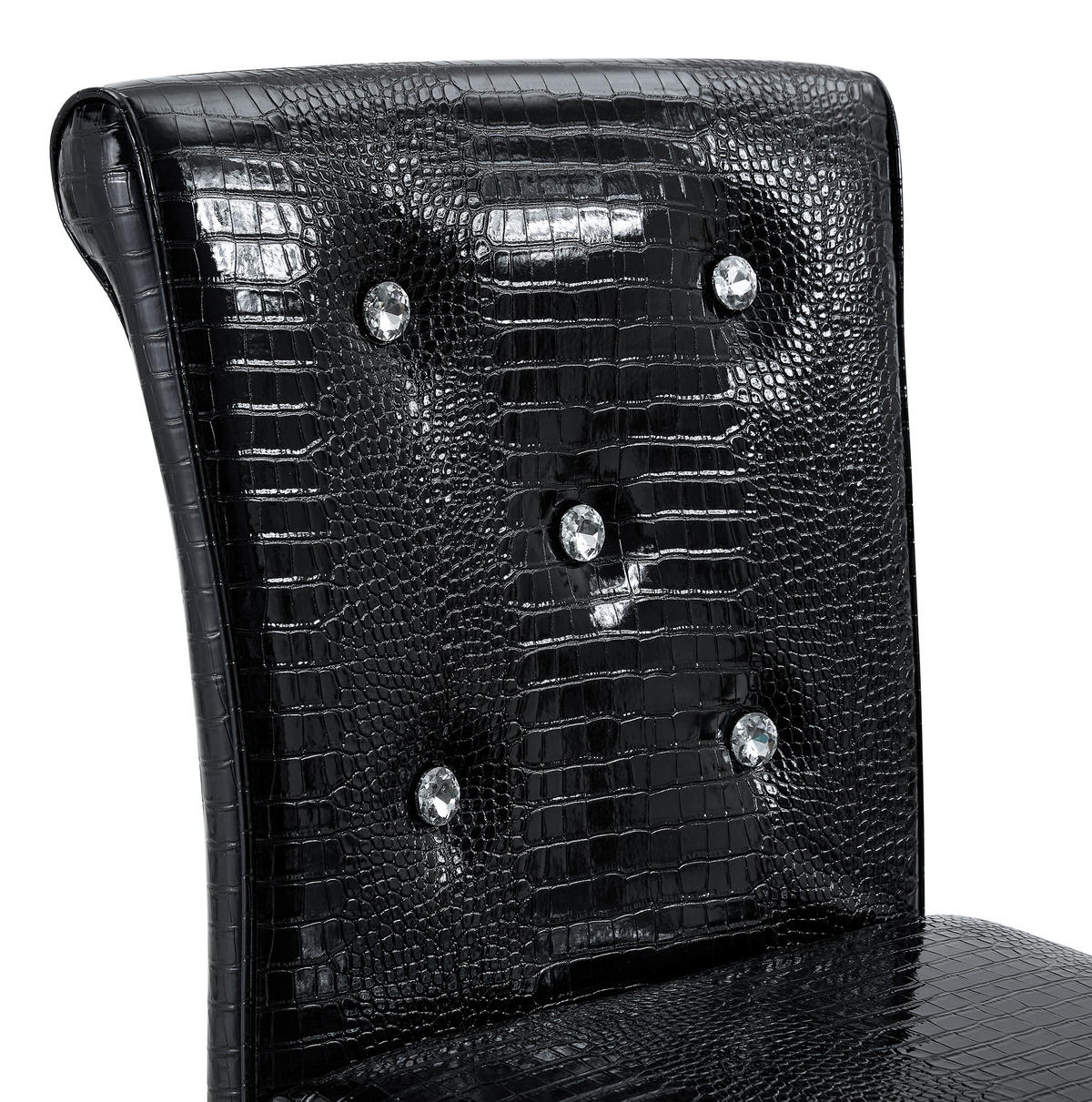 BARSTUHL mit PVC-Bezug und Kristallknopf-Details, Schwarz - Schwarz, Kunststoff (42/125/55cm) - MIVRAY