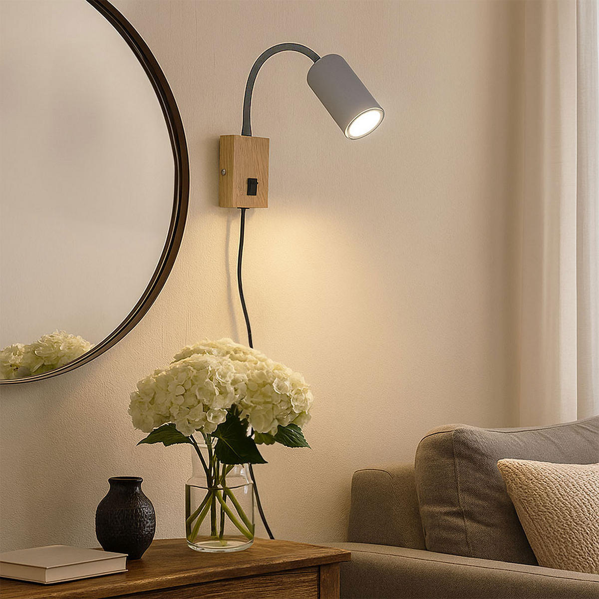 WANDELEUCHTE Metall Holzoptik Grau 2er Set - Grau, Metall (7/44/32cm) - Globo Lighting