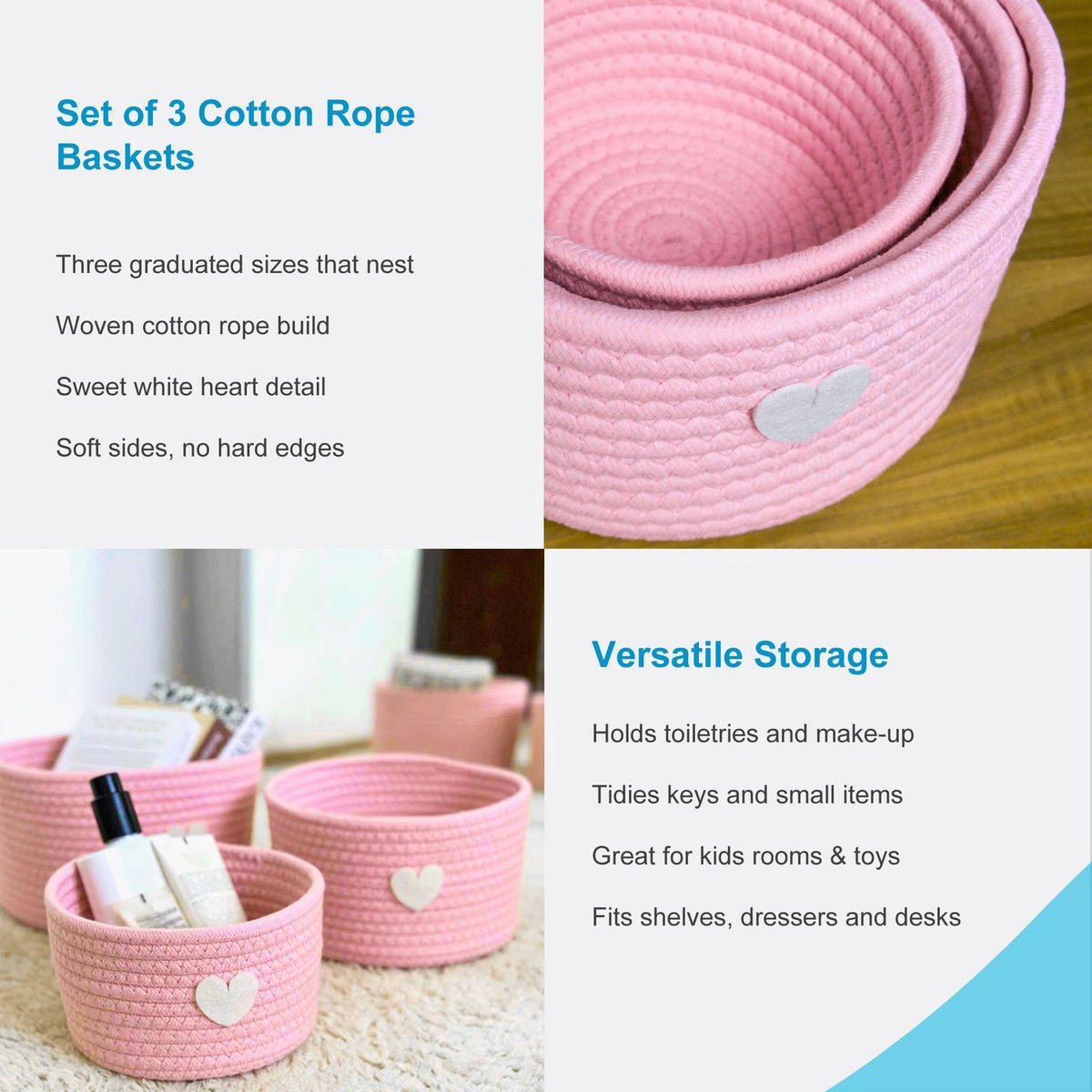 AUFBEWAHRUNGSKORB SET (3-tlg.) - Rosa, Textil (24/14/24cm) - Intirilife