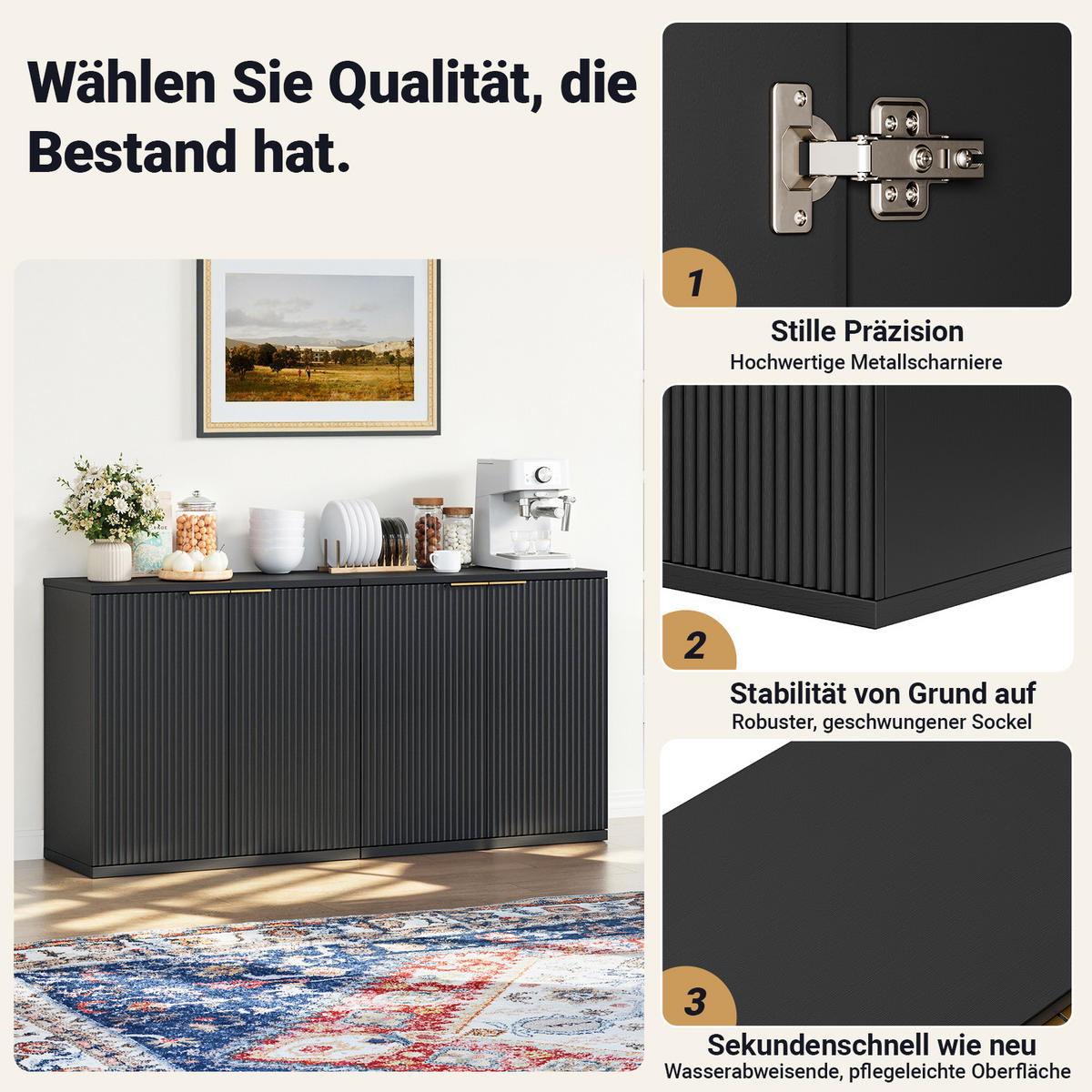 SIDEBOARD Schwarz 80/40/80 cm - Schwarz, Holzwerkstoff (80/80/40cm) - PANGIVO