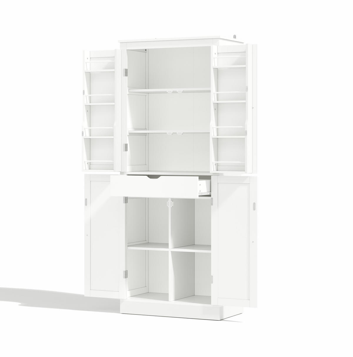 BUFFET 75/40/182 cm aus MDF mit versteckter Schublade und Türablagen Weiß - Weiß, Holzwerkstoff (75/180/40cm) - Modenvie