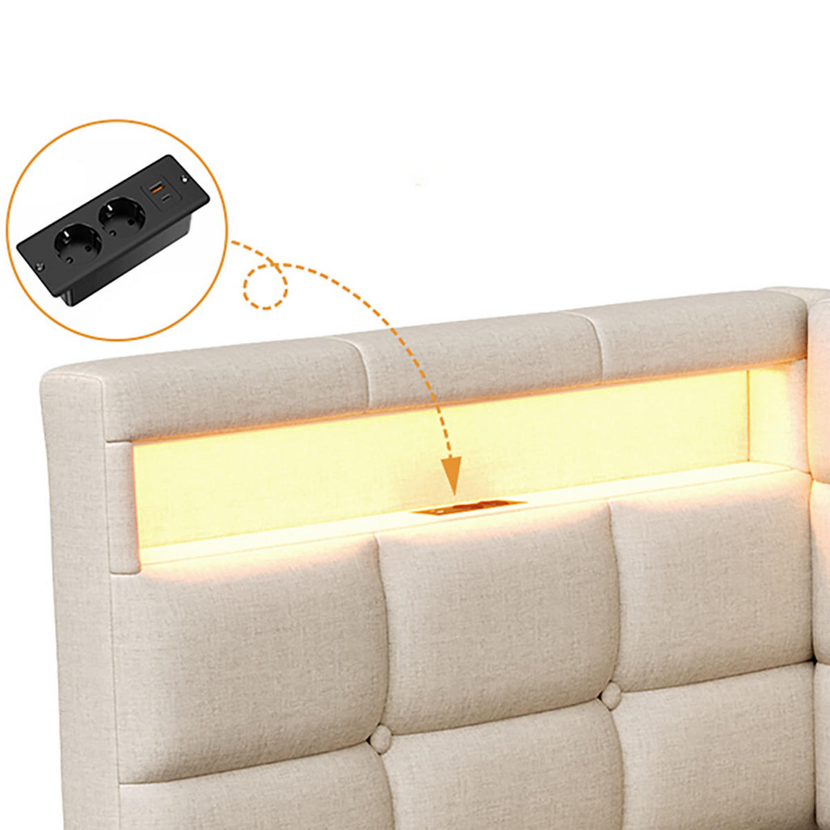 POLSTERBETT Reversibel 90/200 cm mit 2 Schubladen & RGB-LED Leinenoptik Beige - Beige, Textil (90/200cm) - Creahappy