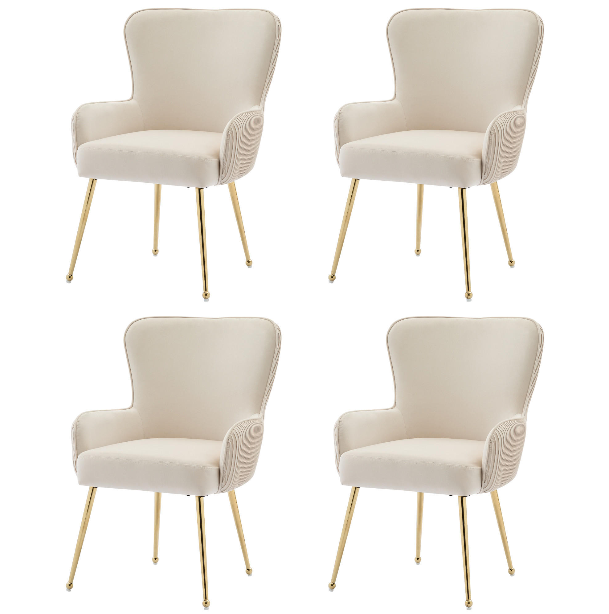 ESSZIMMERSTUHL 4er-Set mit Armlehnen Samt Beige/Gold - Beige, Metall (47.5/83/57.1cm) - Meubliv