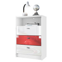 KOMMODE Pino Fronten Weiß, Rot & Weiß - Weiß, Holzwerkstoff (56/86/36cm) - Vladon