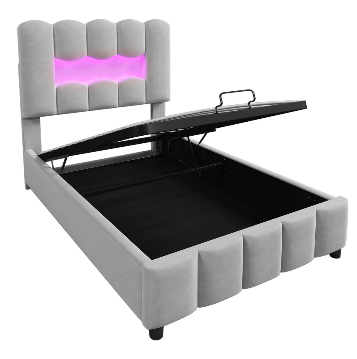 POLSTERBETT mit Stauraum und LED-Beleuchtung 90x200 cm Samt Grau - Grau, Metall (90/200cm) - Beauniv