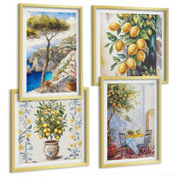 BILDER SET 4er Set - 50x50 cm & 40x60 cm Goldrahmen - Zitronenbäume am Meer - Goldfarben, Kunststoff (50/50cm) - TULUP