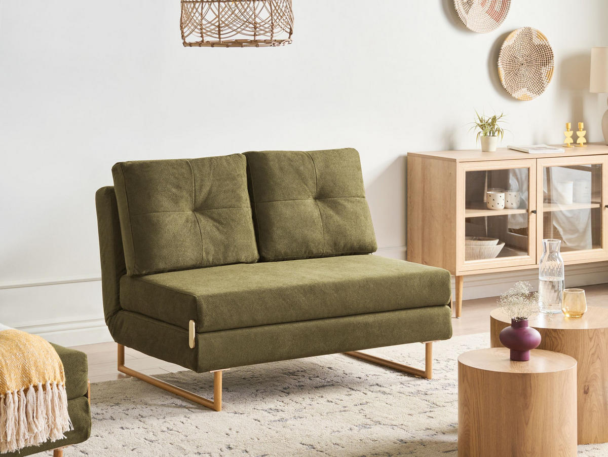 CANAPEA EXTENSIBILĂ cu 2 locuri textil verde Jerslev - maro/verde, material textil (120/87/84cm) - Beliani