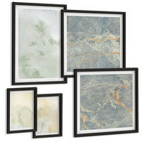 BILDER SET 5er Set - 50x50 cm & 20x30 cm & 40x60 cm Schwarzer Rahmen - Pastellfarben auf Aquarellleinwand - Schwarz, Kunststoff (40/60cm) - TULUP