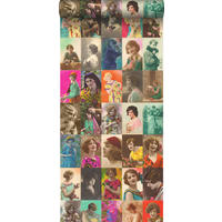 XXL-VLIESTAPETE vintage alte Postkarten mit Damengesichtern 50 x 900 cm - Pink, Papier (50/900cm) - ESTAhome