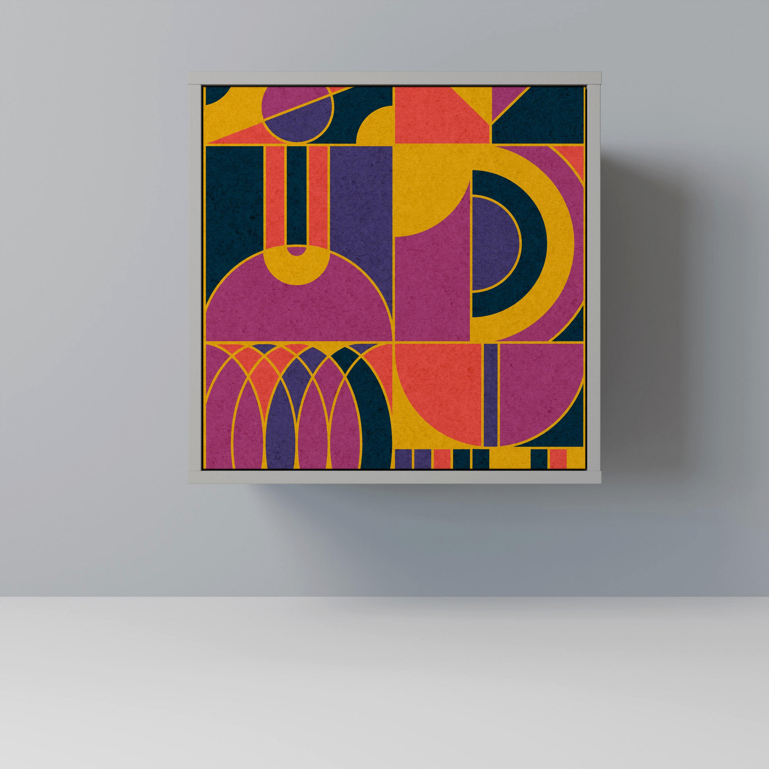 SIDEBOARD ELECTRIC PATTERNS, Grau, 57,5x42x57,5 cm, Ohne Füße - Multicolor/Grau, Holzwerkstoff (57.5/57.5/42cm) - SpaceRebels