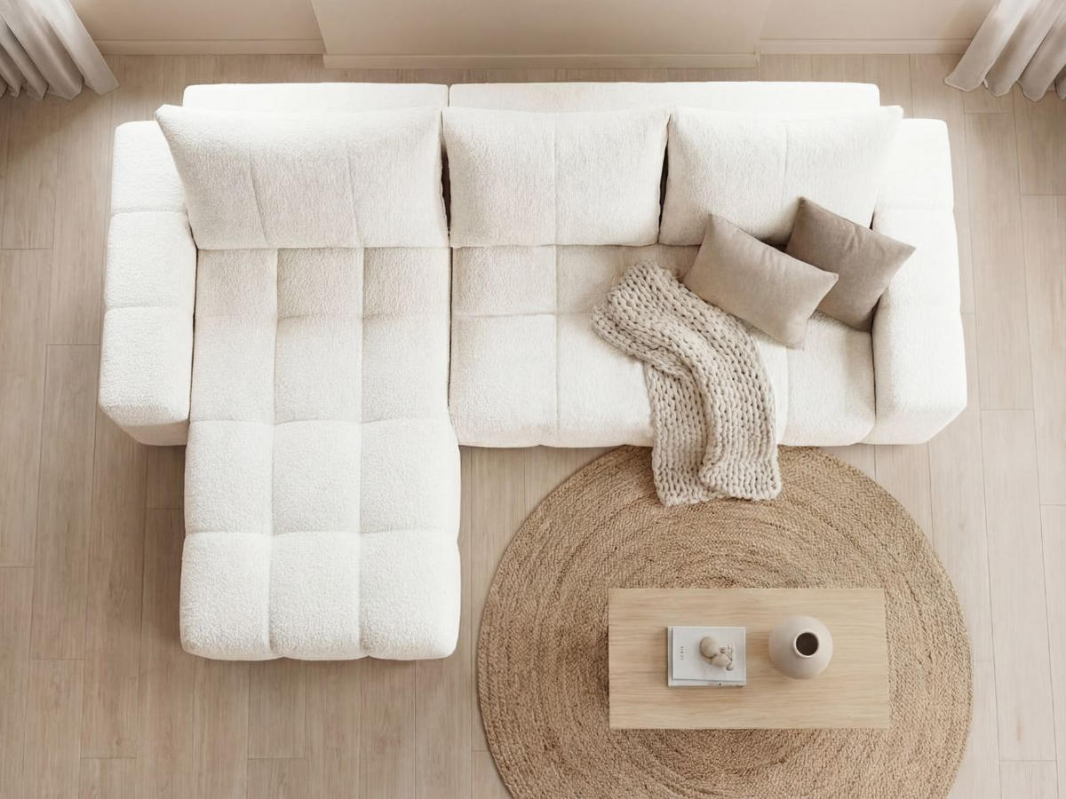 ECKSOFA Bresso Bouclé-Stoff Creme - Creme, Holz/Textil (255/168cm) - Graingold