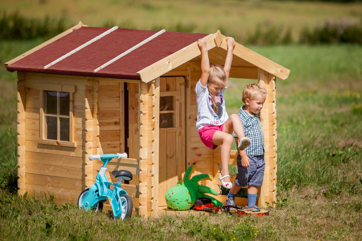 KINDERSPIELHAUS aus Holz - B146xL181xH145 cm/1,1m2 - M501A - Beige, Holz (146/145/182cm) - Timbela