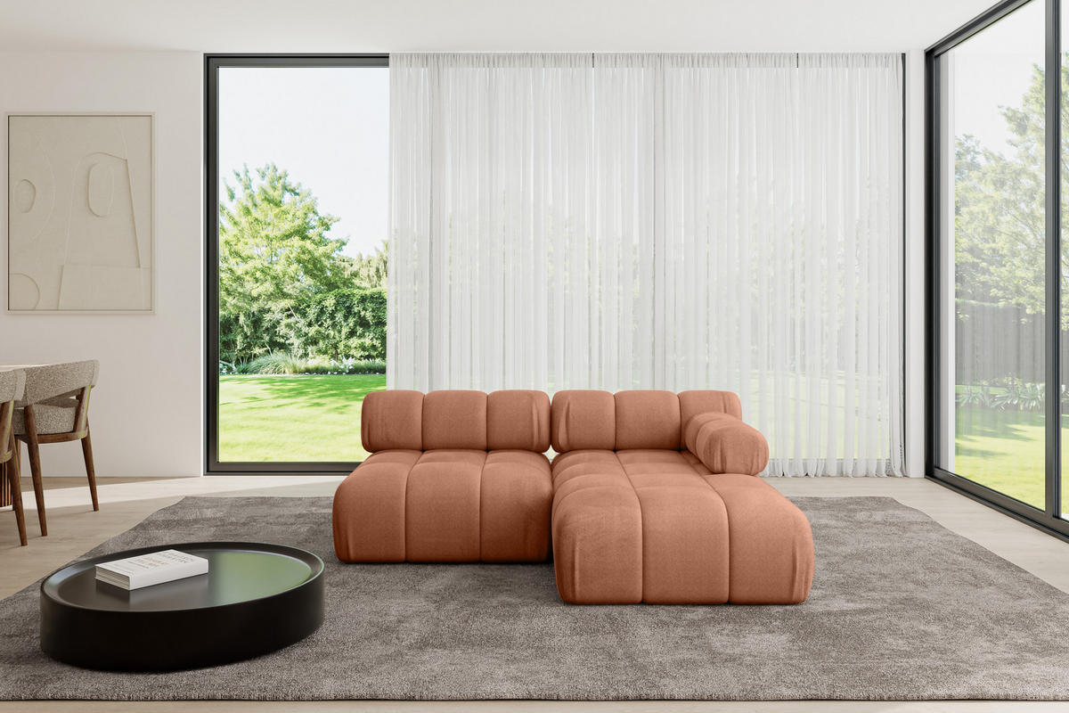 ECKSOFA modulares Sofa Razon-L1 - 190x160x70 cm Apricot Velours - Koralle, Holzwerkstoff/Textil (190/160cm) - ALTDECOR