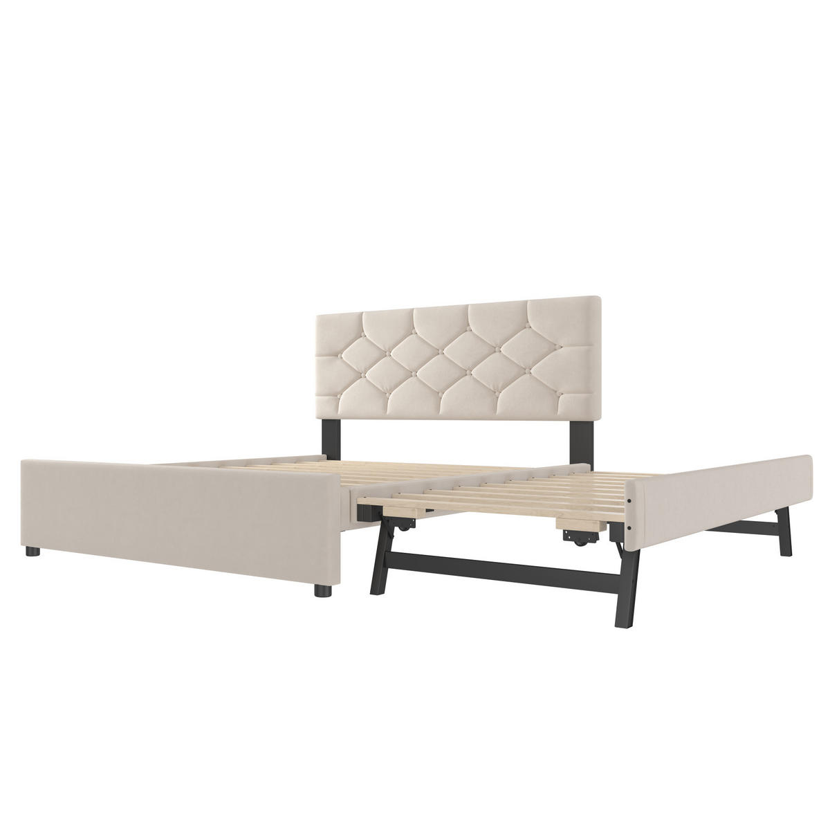 POLSTERBETT aus Samt und MDF 140x200 cm Beige mit Lattenrost und Ausziehbett - Beige, Textil (140/200cm) - IVMEU
