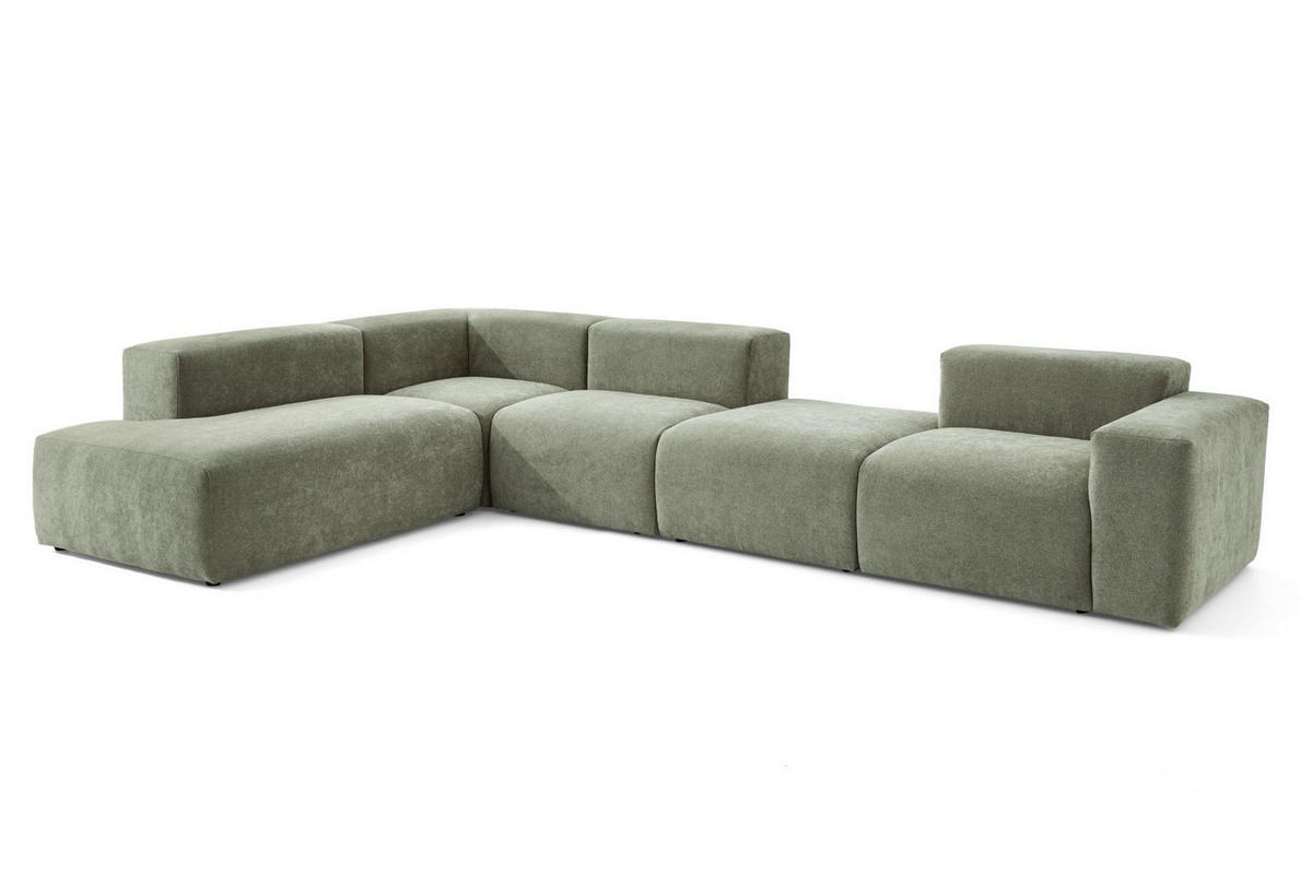 5-SITZER modulares Ecksofa HEAVEN SET 5 Links, Breite 380 cm Webstoff Grün - Schwarz/Grün, Holz/Kunststoff (380/245cm) - Muffo