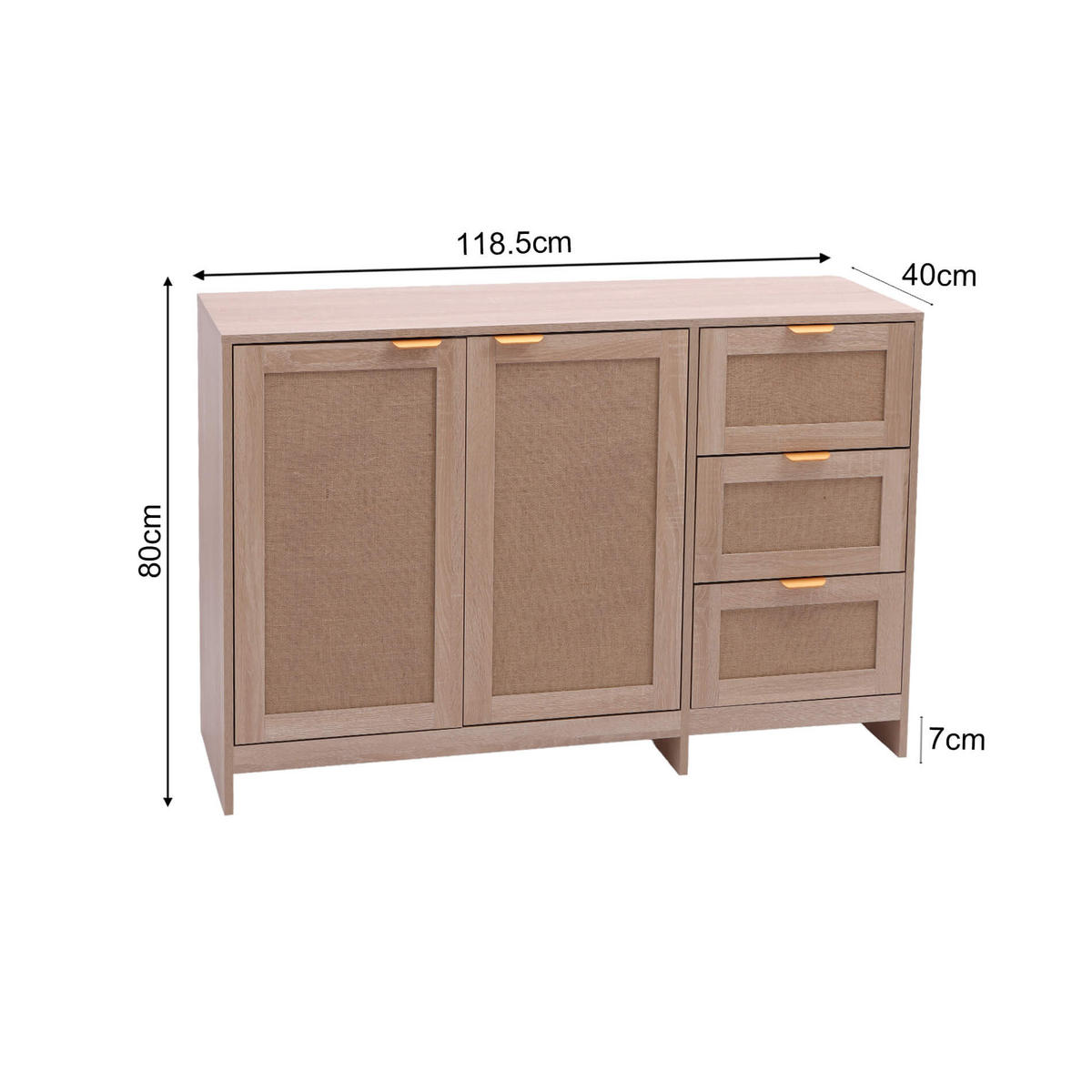 KOMMODE 2 Türen 3 Schubladen Helles Holz 118,5/34,5/80 - Dunkelbraun, Holz (119/80/40cm) - Mobili Rebecca
