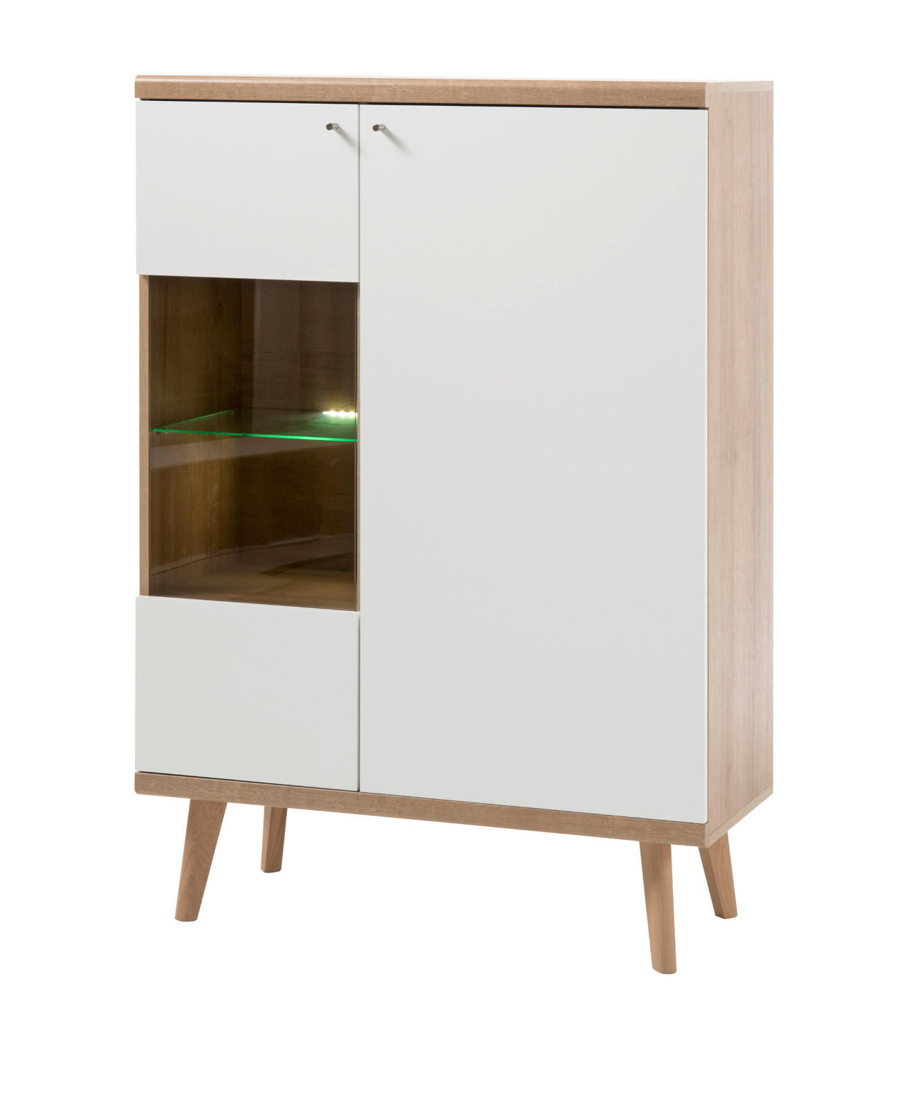 HIGHBOARD weiß Eiche Riviera, Vitrine skandinavisch 90 x 134 cm - Eichefarben/Weiß, Holz/Holzwerkstoff (90/134/40cm) - Furn.Design