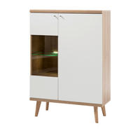 HIGHBOARD weiß Eiche Riviera, Vitrine skandinavisch 90 x 134 cm - Eichefarben/Weiß, Holz/Holzwerkstoff (90/134/40cm) - Furn.Design