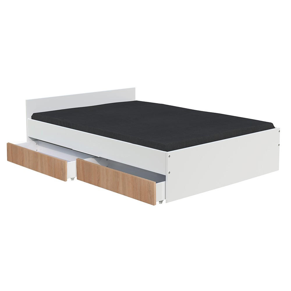 BETT KAPPA mit Kopfteil und Schubladen / Bett 140x190 - Weiß & Eiche Gebleicht Dekor - Multicolor, Holzwerkstoff (140/190cm) - Weber Industries