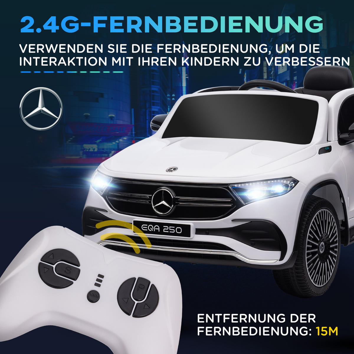 KINDER Elektrofahrzeuge Elektroauto mit Fernbedienung, Kinderauto mit MP3-Player - Weiß, Metall (111.5/69/52.5cm) - HOMCOM