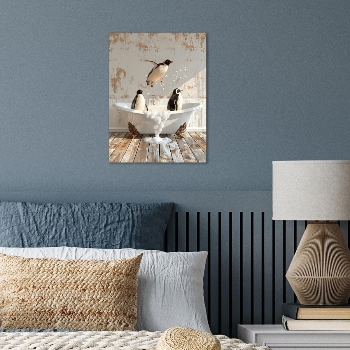 POSTER Vintage - Pinguin - Badewanne - Schaumstoff 30x40 cm - Schwarz, Papier (30/40/0.1cm) - MuchoWow