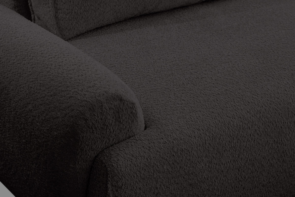 ECKSOFA Moon in L-Form mit Schlaffunktion und Bettkasten, Farbe: Schwarz, Bouclé-Stoff, Ottomane Rechts - Schwarz, Textil (260/136cm) - VENASI MÖBEL