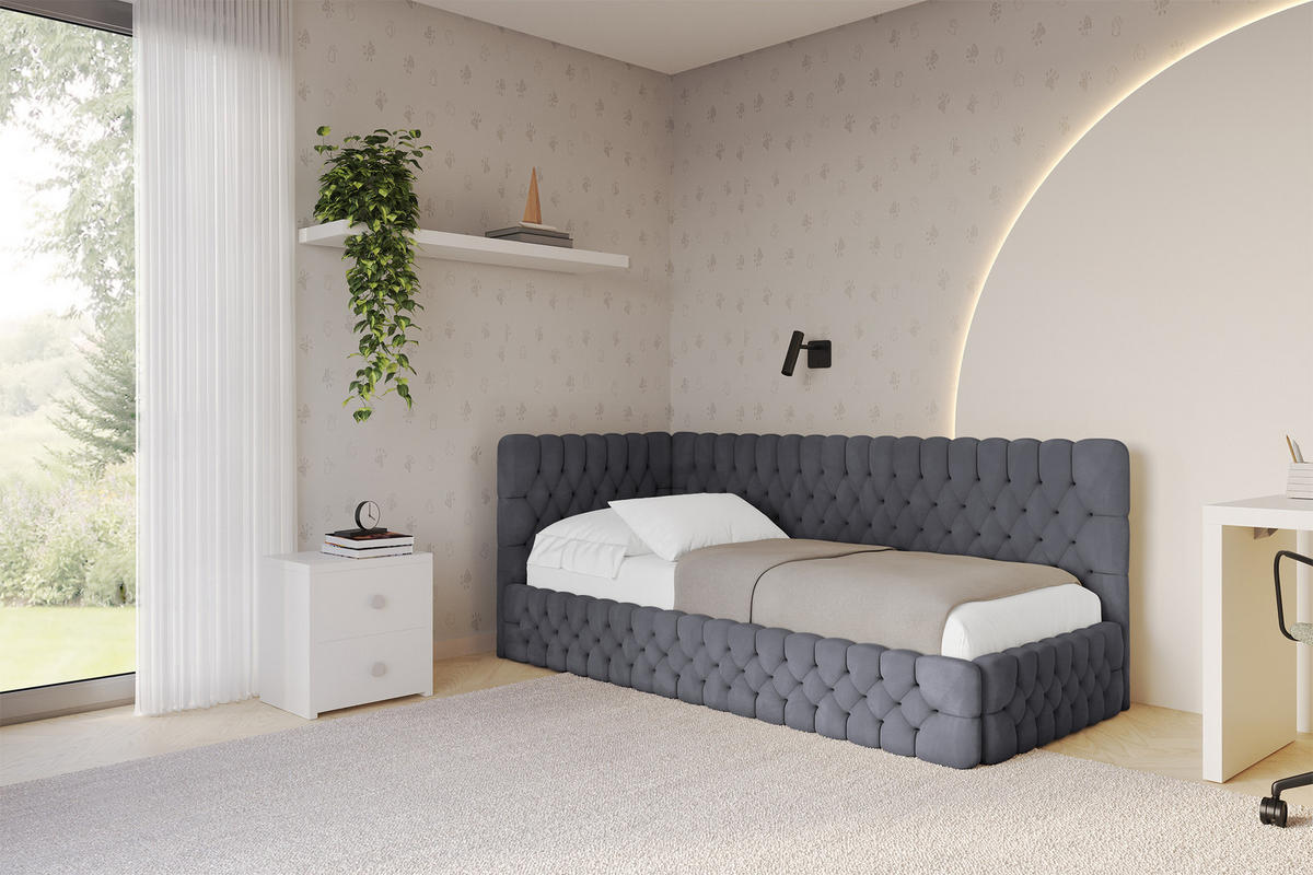 EINZELLBETT Jugendbett mit Bettkasten und Matratze H3/H4, Rechts - MULY 100x200 Dunkelgrau - Titanfarben, Holzwerkstoff/Textil (100/200cm) - ALTDECOR