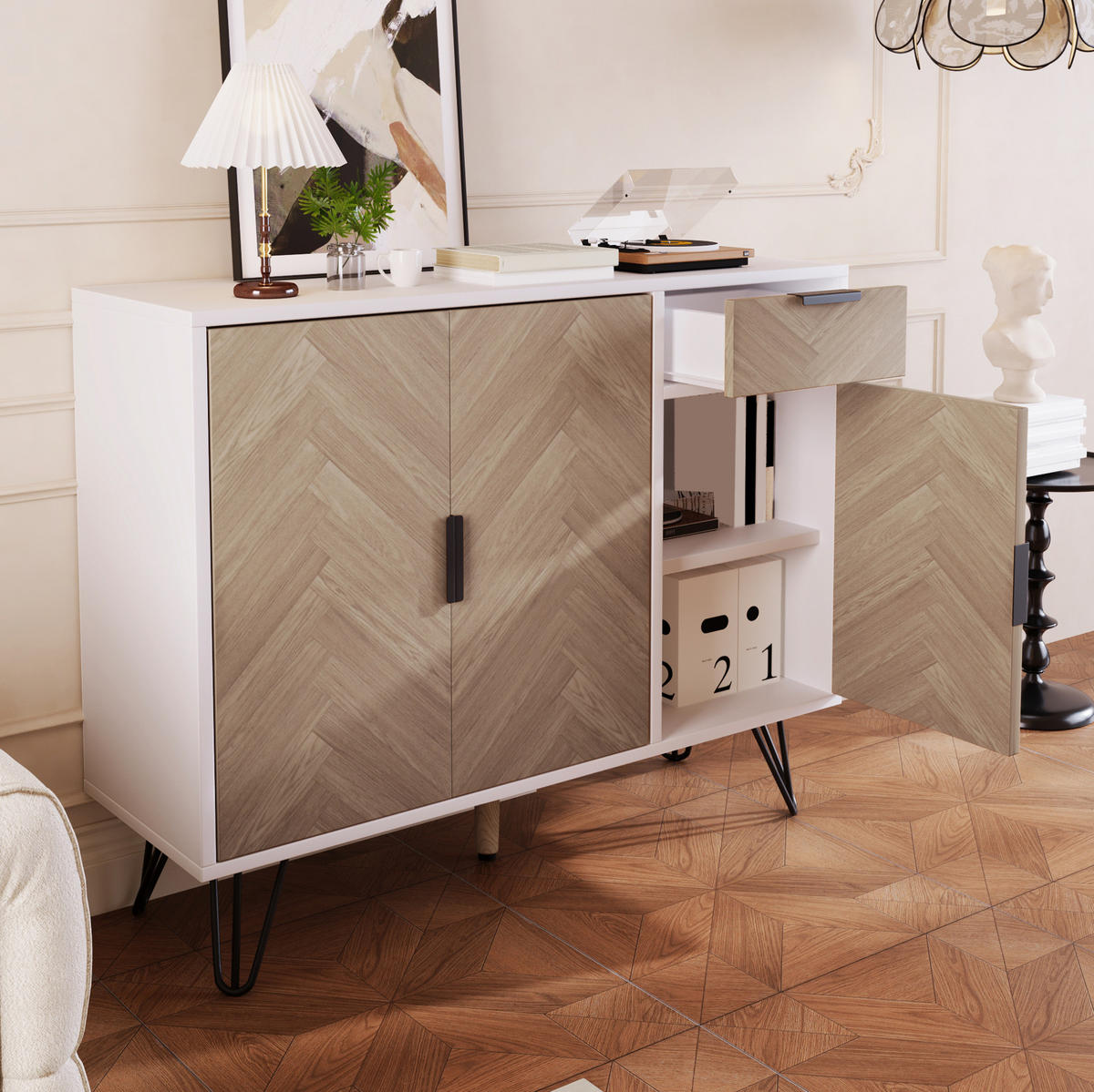 SIDEBOARD aus MDF/Spanplatte in Weiß und Holzoptik, mit Schublade, 90/30/71,5 cm, Weiß und Holzoptik - Naturfarben, Holzwerkstoff (30/71.5/90cm) - Redom