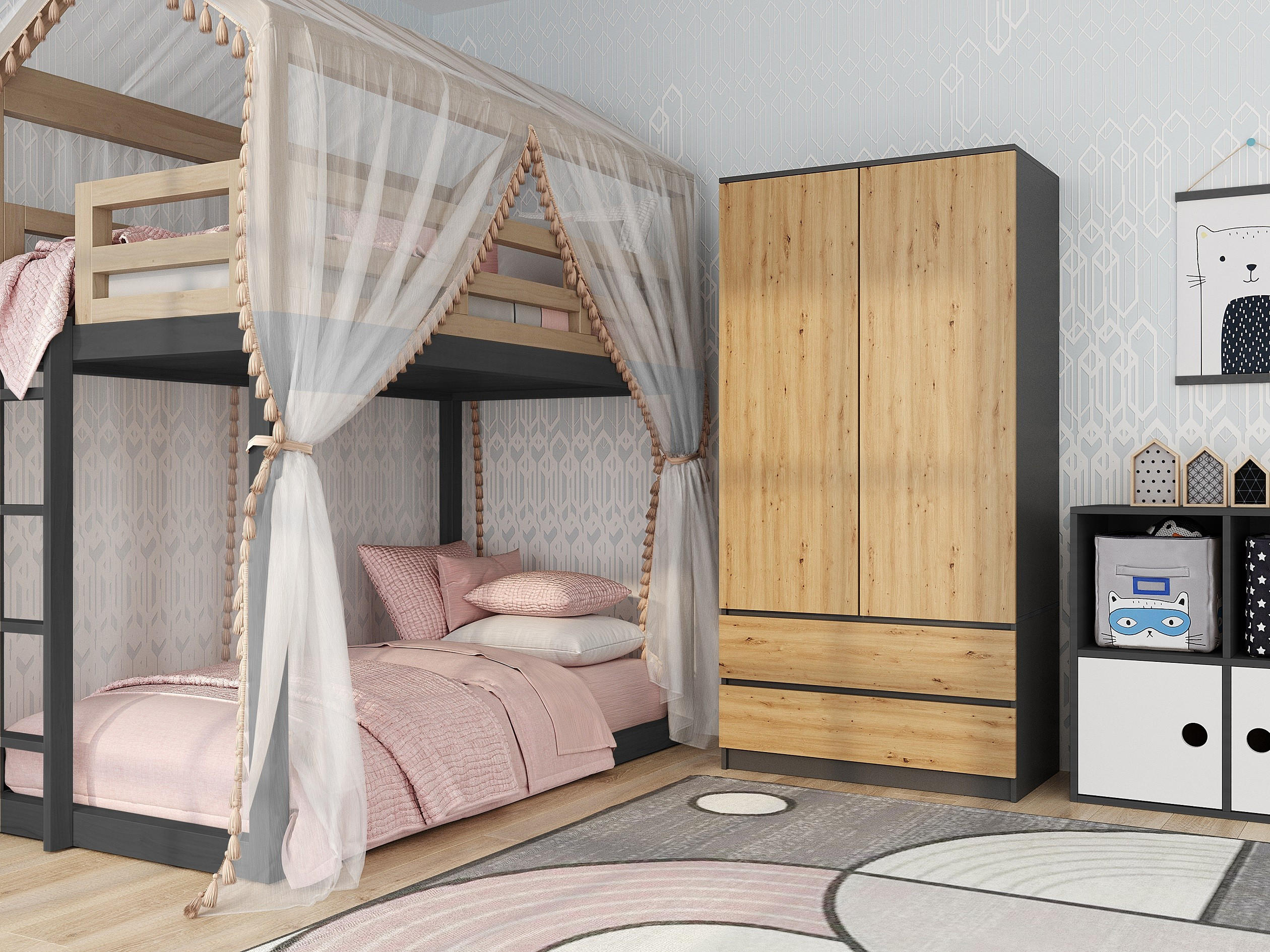 KLEIDERSCHRANK SS-90 ANTHRAZIT / EICHE ARTISAN - Anthrazit/Eiche Artisan, Holzwerkstoff (90/180/50cm) - CDF